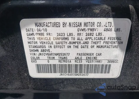 2010 Infiniti G37X из США, поврежденный, VIN JN1CV6AR7AM252677